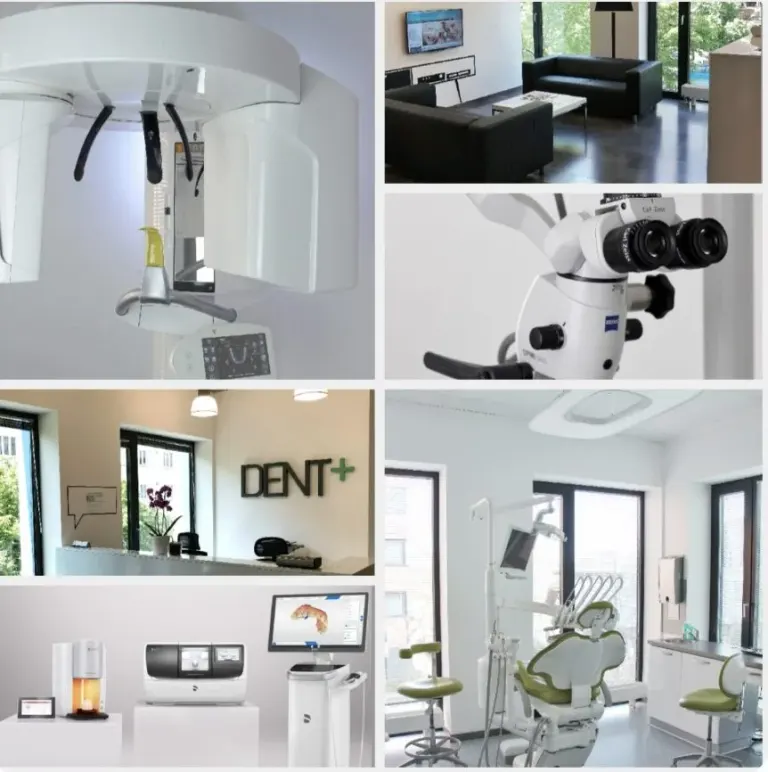 Modern facilities of the DENTplus dental centre in Prague 7 — surgery, waiting area and reception