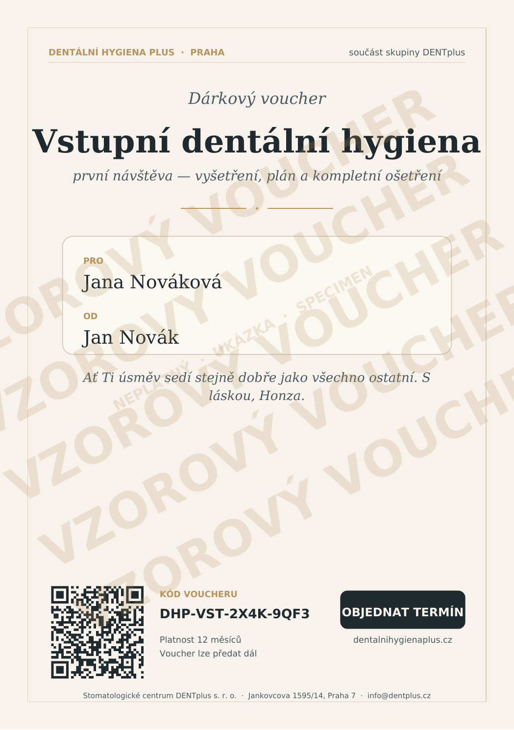 Ukázka voucheru — Vstupní dentální hygiena